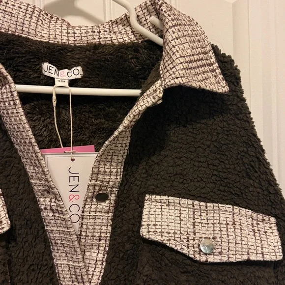 Cozy Brown Sherpa Tweed Jacket NEW S/M - Picture 4 of 9